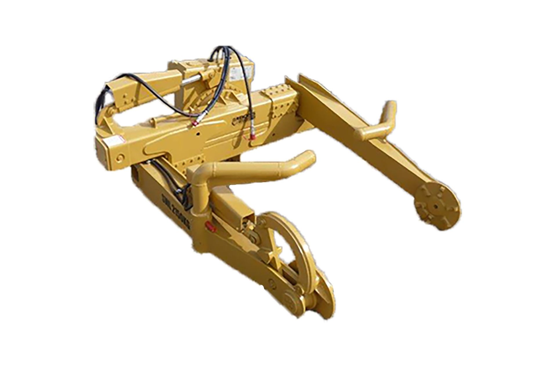 A close up of a yellow machine on a white background.