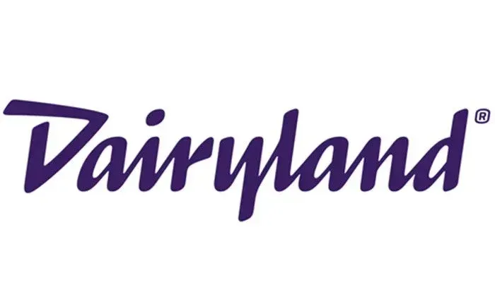 Dairyland logo, purple script on a white background.