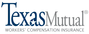 Texas Mutual Workers' Compensation Insurance logo: blue "Texas" with a star and gray "Mutual".