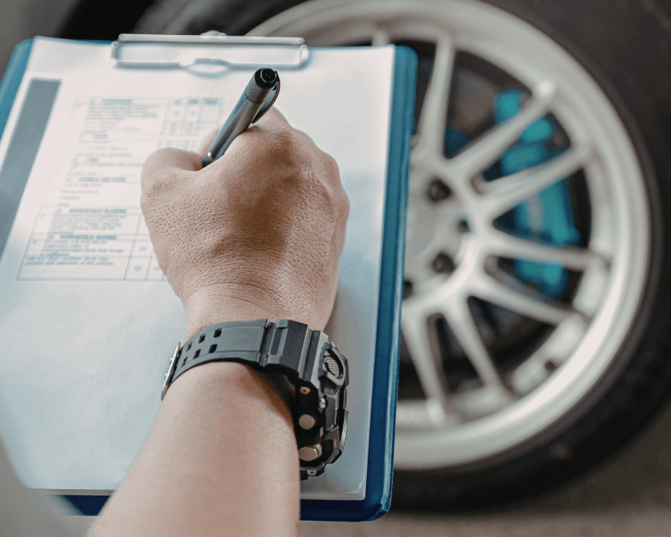 a vehicle inspection mechanic writing notes