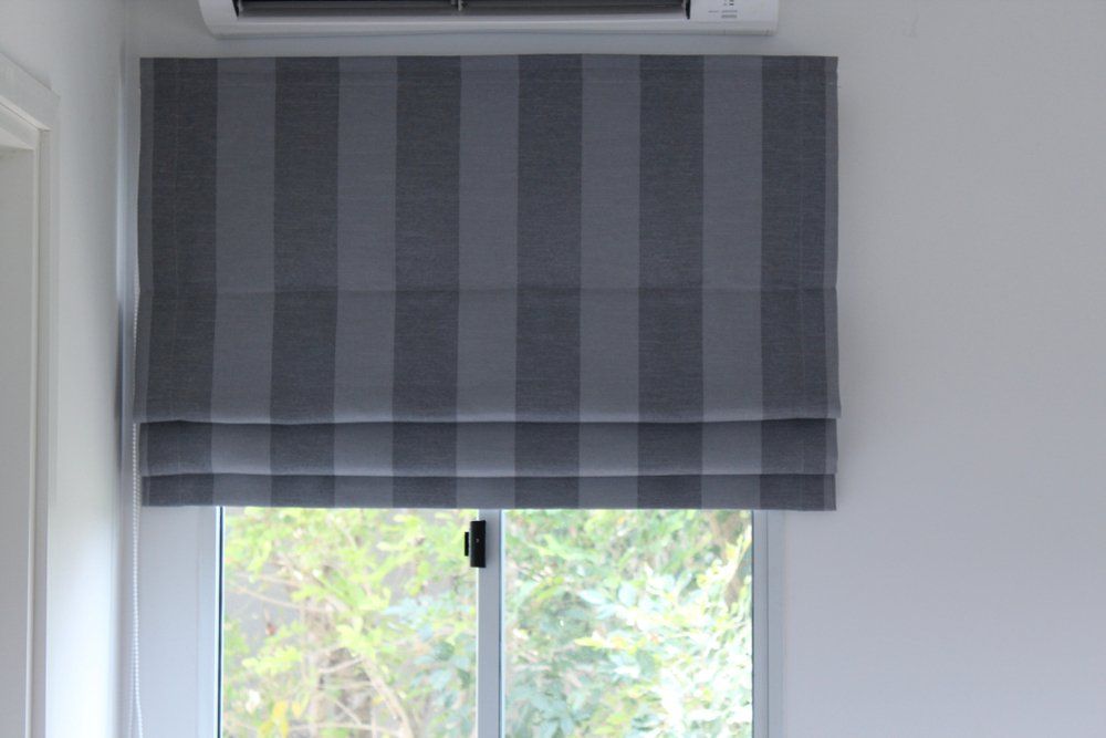 Grey striped Roman Blinds — Blinds Installation in Winnellie, NT