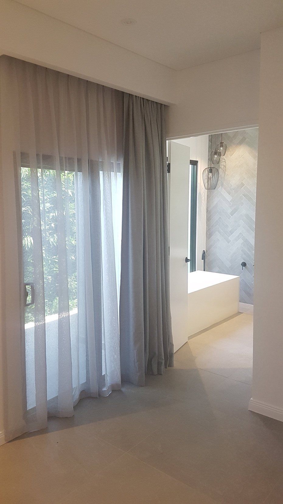 Mesh Curtains Near Bathroom — Blinds Installation in Winnellie, NT