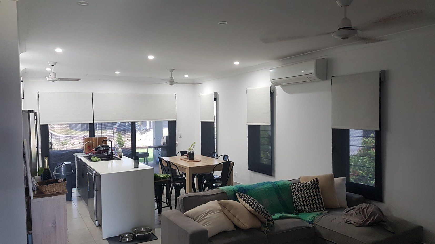 Kitchen, Dining And Living Room Area — Blinds Installation in Winnellie, NT