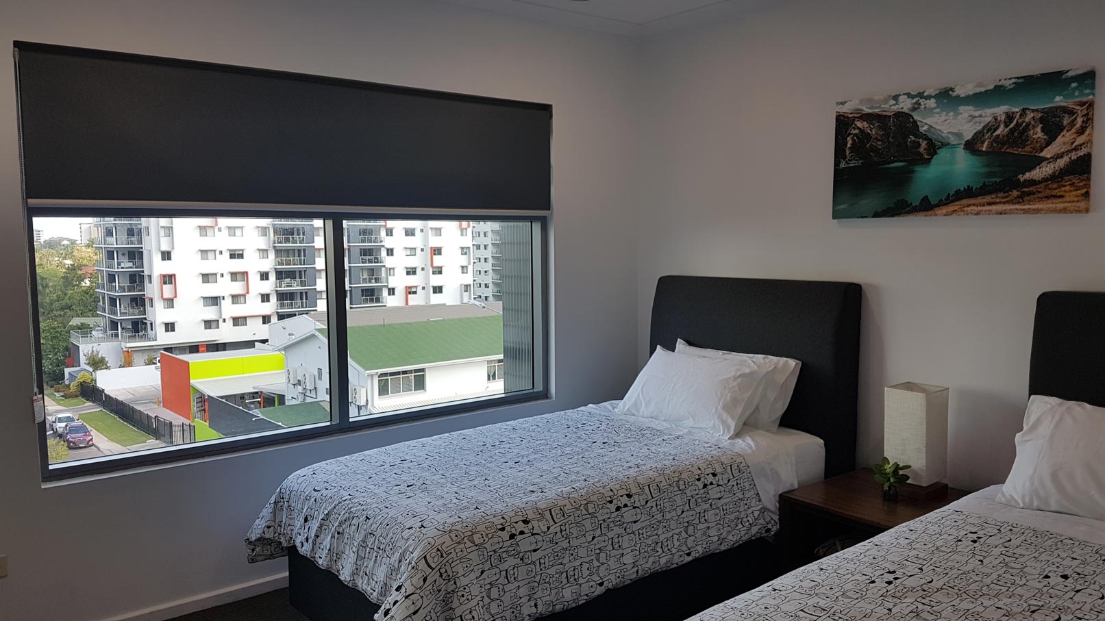 Bedroom With Wall Painting — Blinds Installation in Winnellie, NT