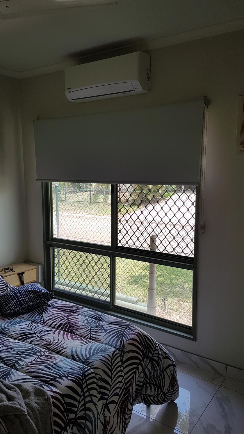 Sliding Window With Security Mesh In Bedroom — Blinds Installation in Winnellie, NT