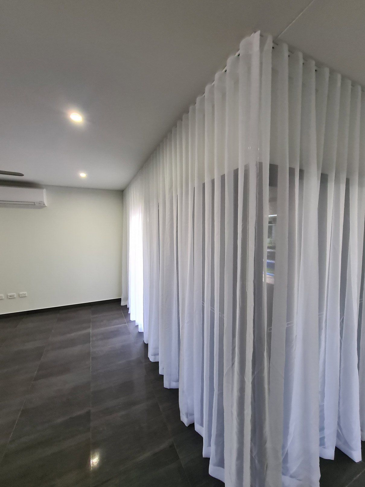 White Mesh Curtains — Blinds Installation in Winnellie, NT