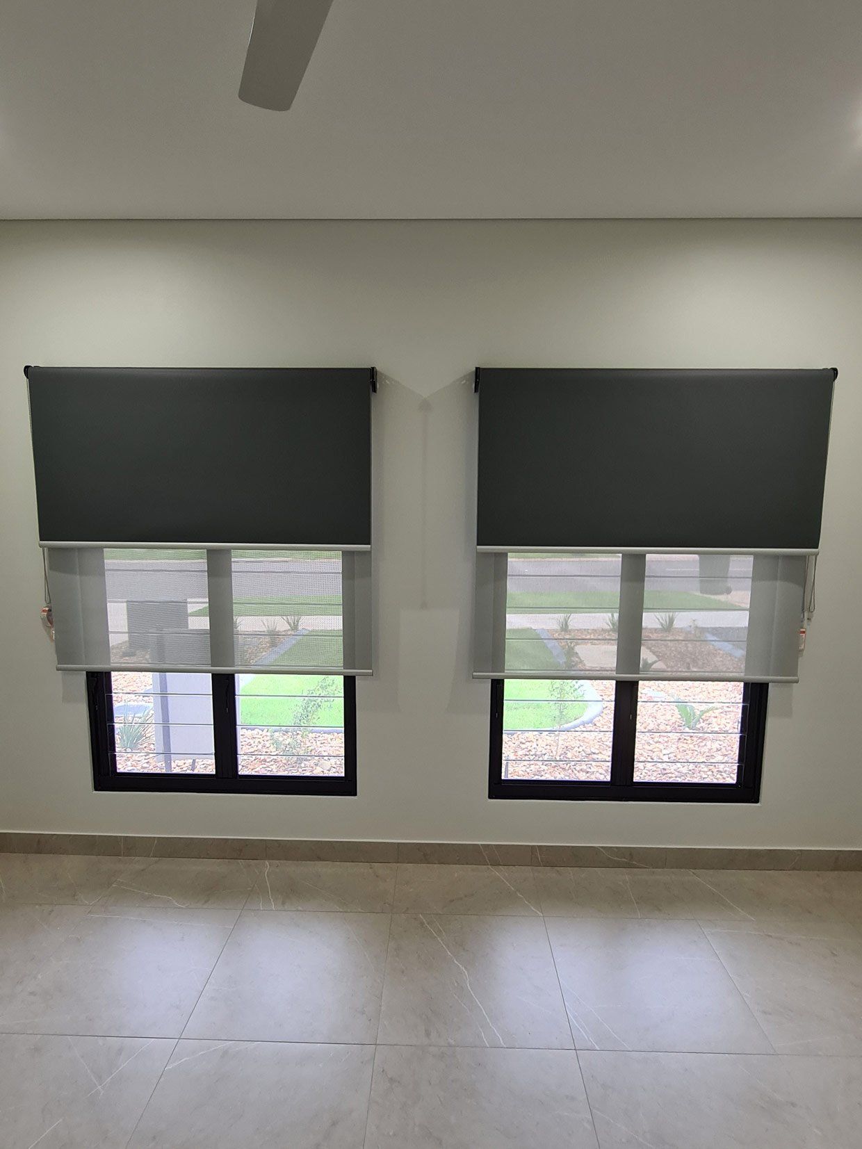 Black And Sheer Roll Up Blinds — Blinds Installation in Winnellie, NT