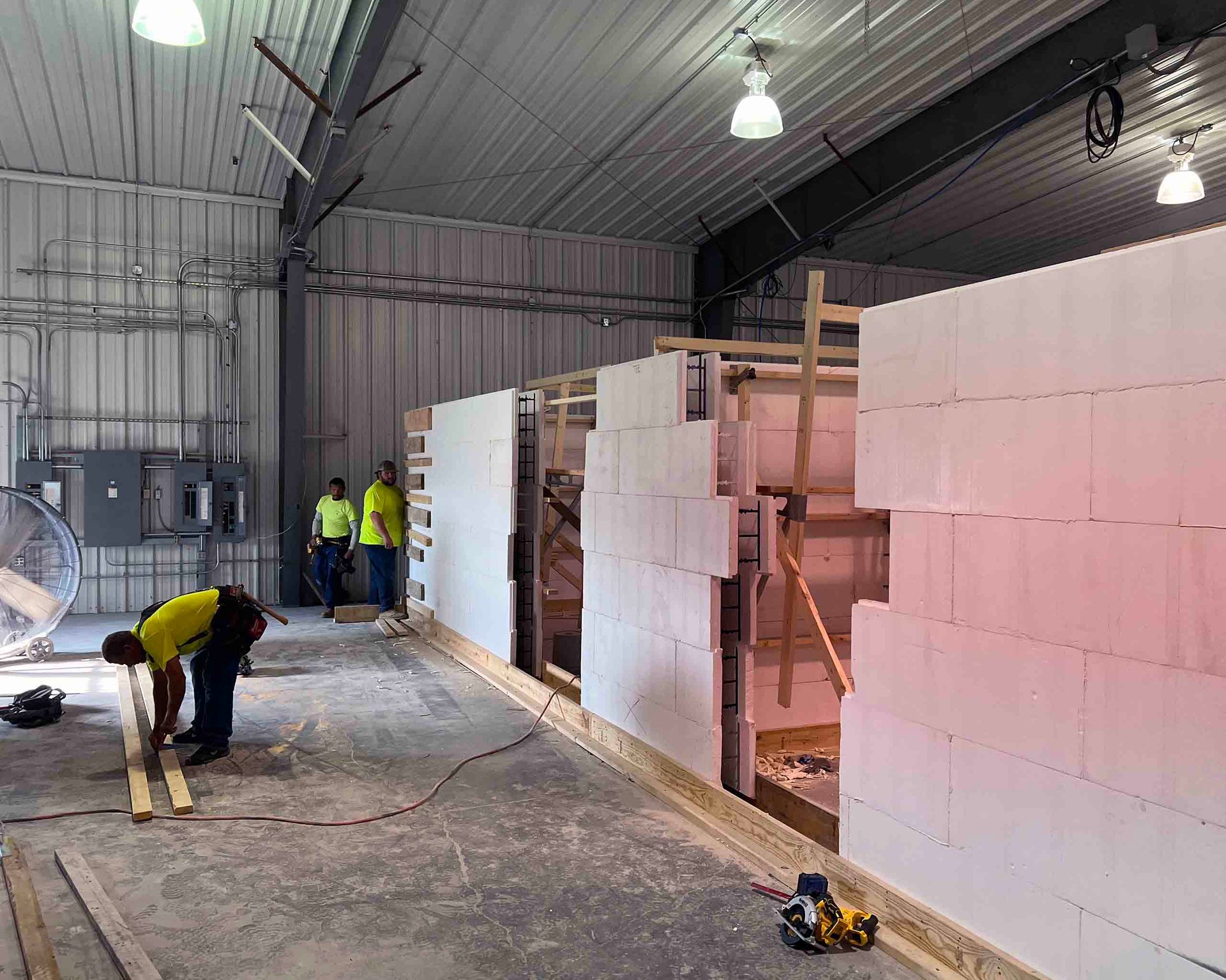 Construction team at 221 Construction installing ICF walls for a large cold storage project