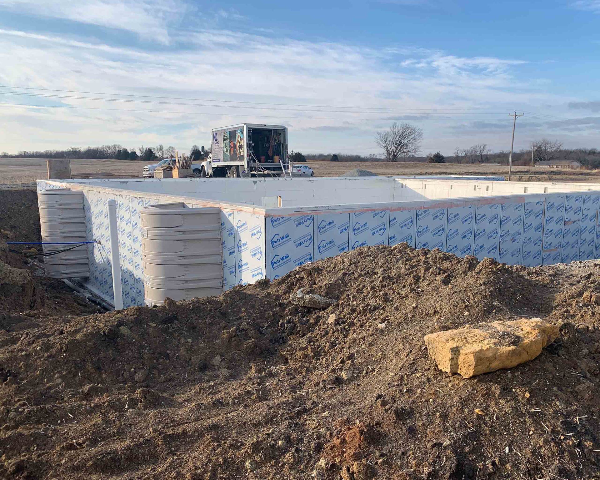 Close-up of ICF blocks being installed in a new residential building project in Kearney, MO
