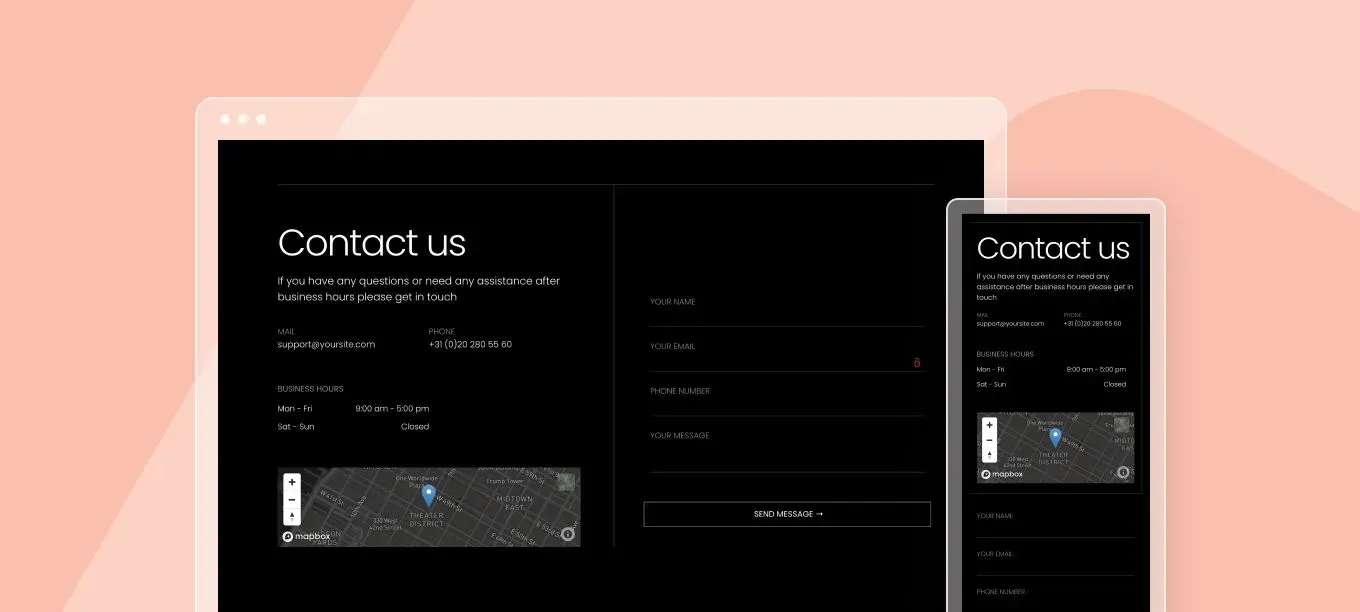 A computer and a cell phone with a contact us page on them.