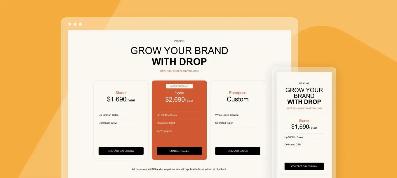 A computer screen with a screenshot of a website that says `` grow your brand with drop ''.