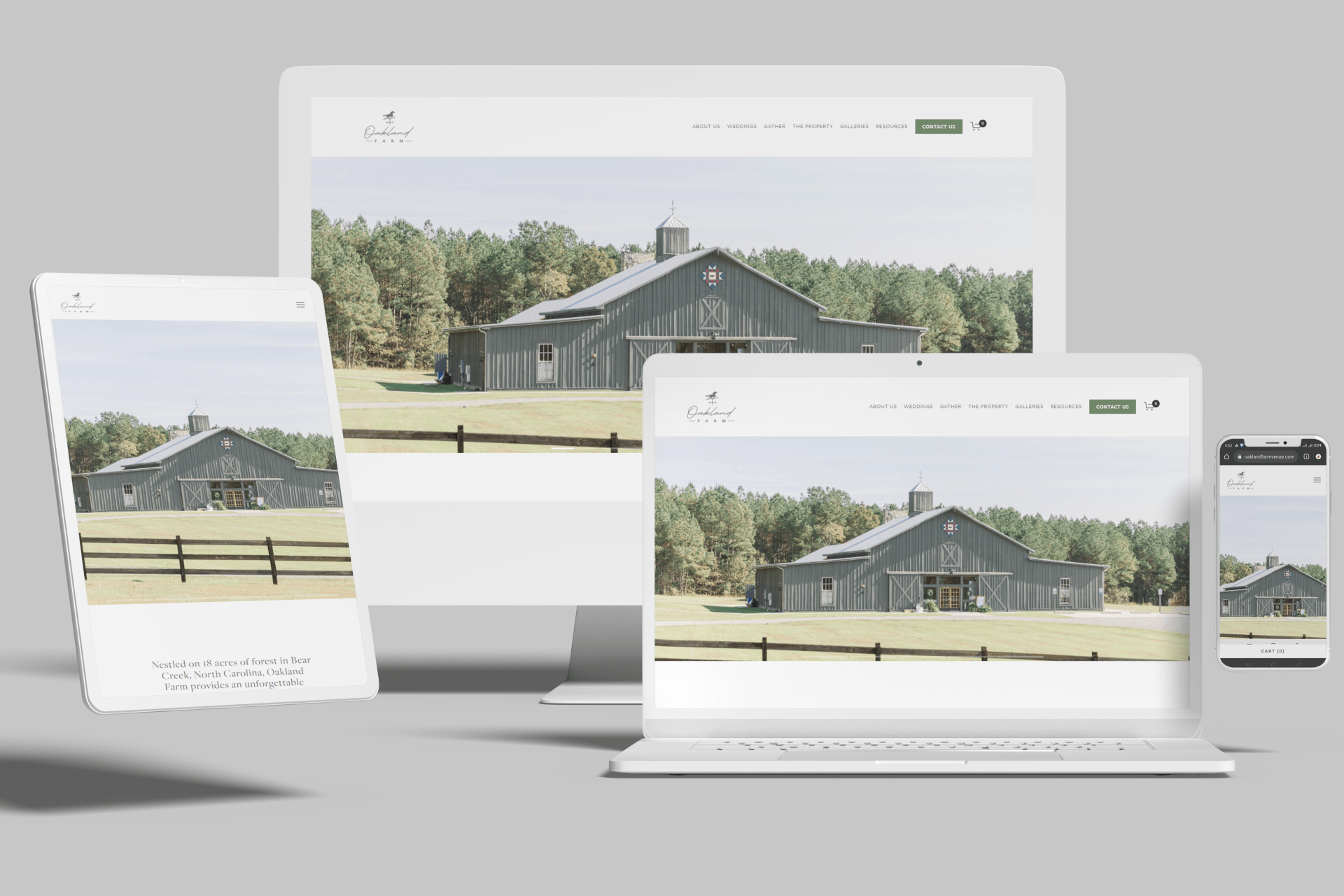 Website displayed on various devices, featuring a barn in a field.