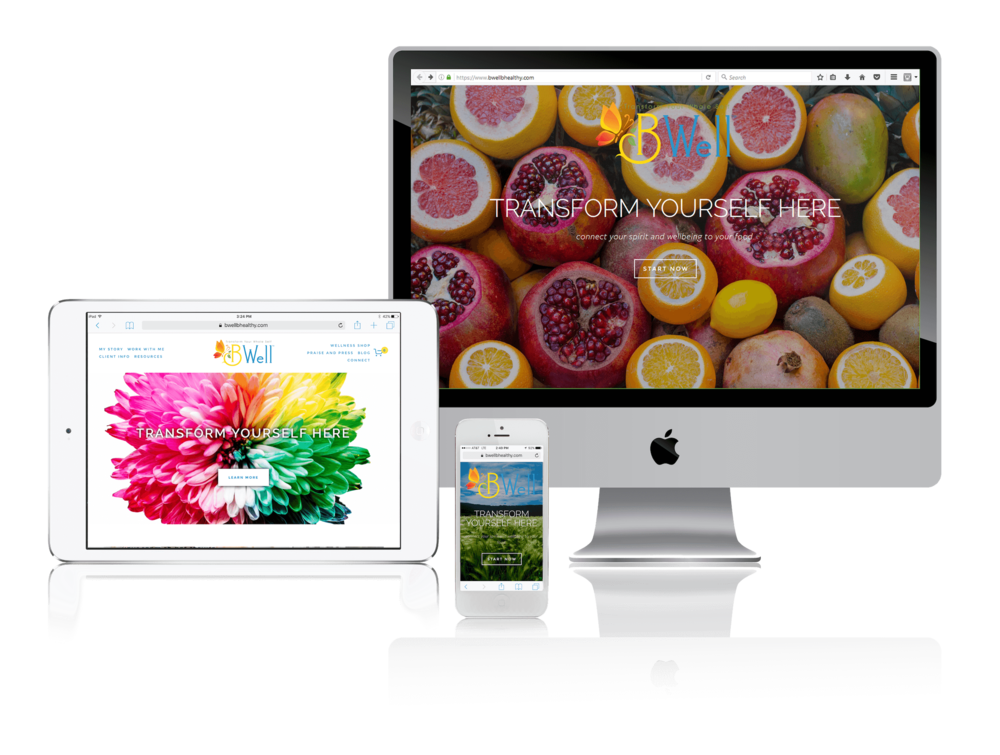 A computer , tablet , and cell phone are displaying a website.