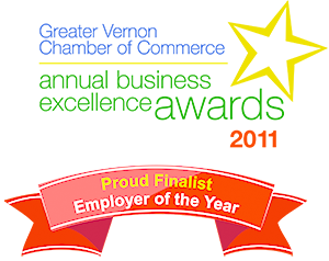 Greater vernon chamber of commerce annual business excellence awards 2011 proud finalist employer of the year