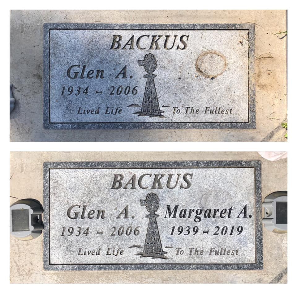 A gravestone for glen a. backus and margaret a. backus
