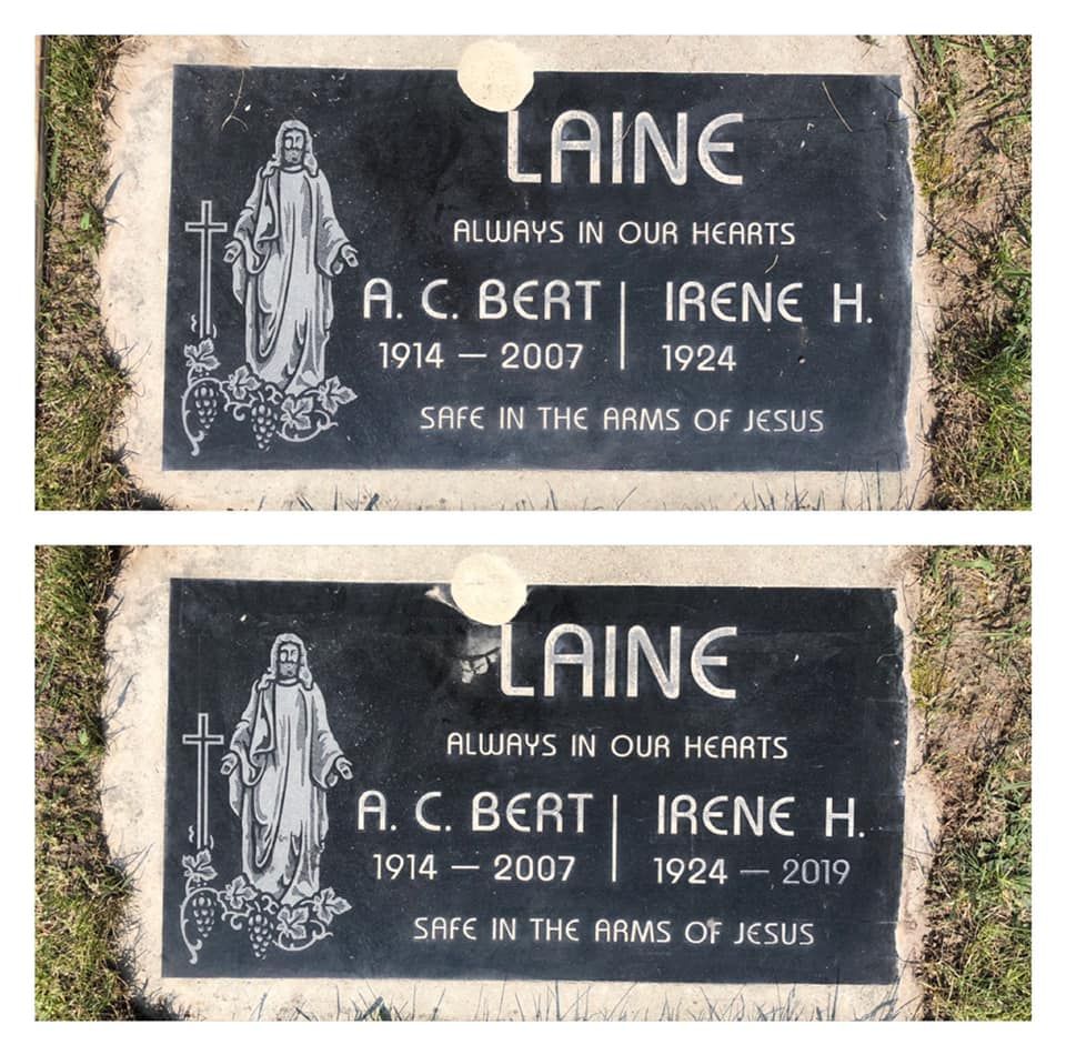 Two grave stones for laine a.c. bert and irene h.