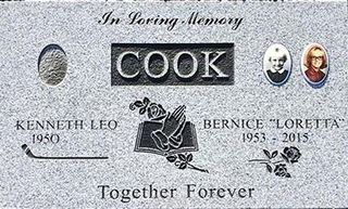 A gravestone for a man named cook and a woman named bernice.