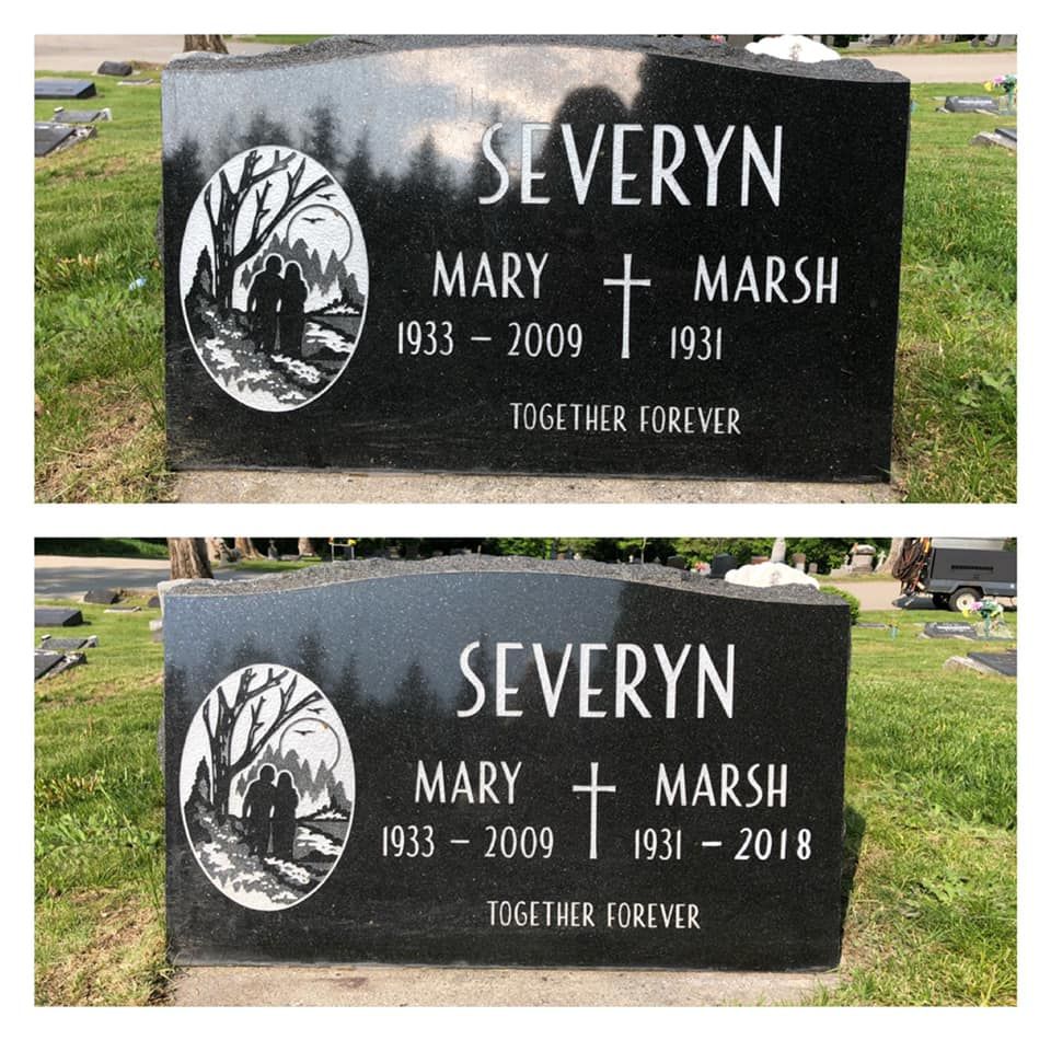 Two gravestones for severyn mary and marsh in a cemetery