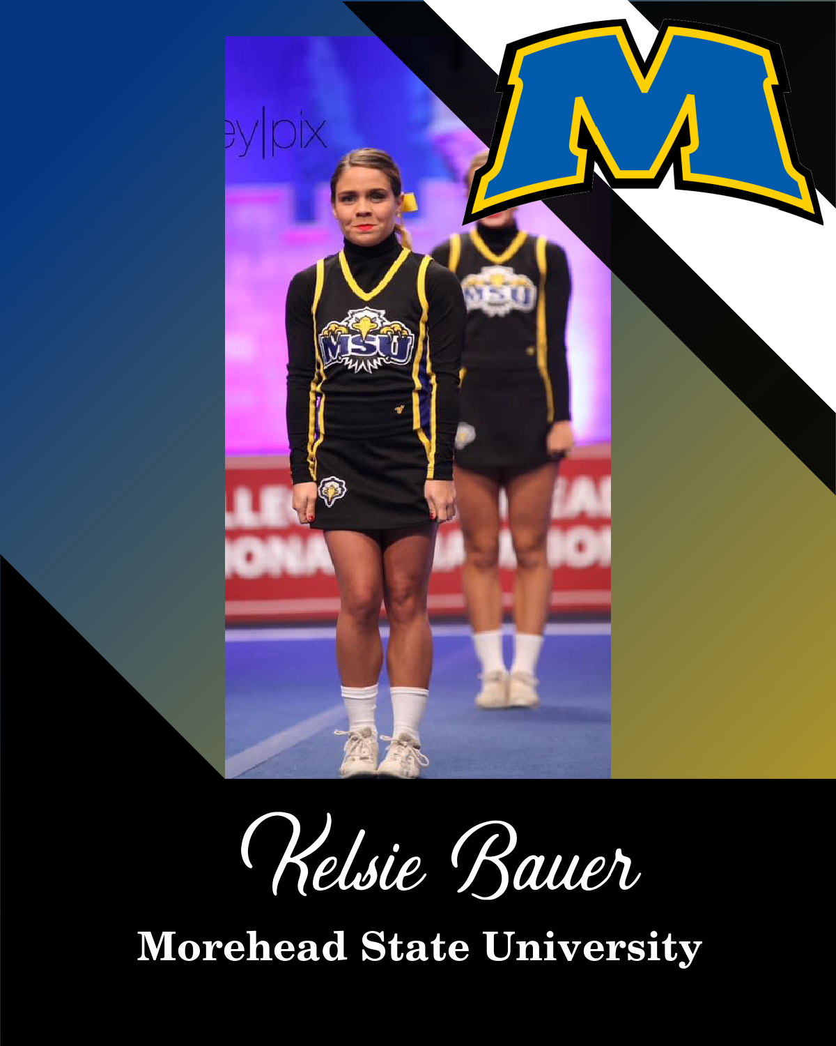 A cheerleader from morehead state university is on a poster