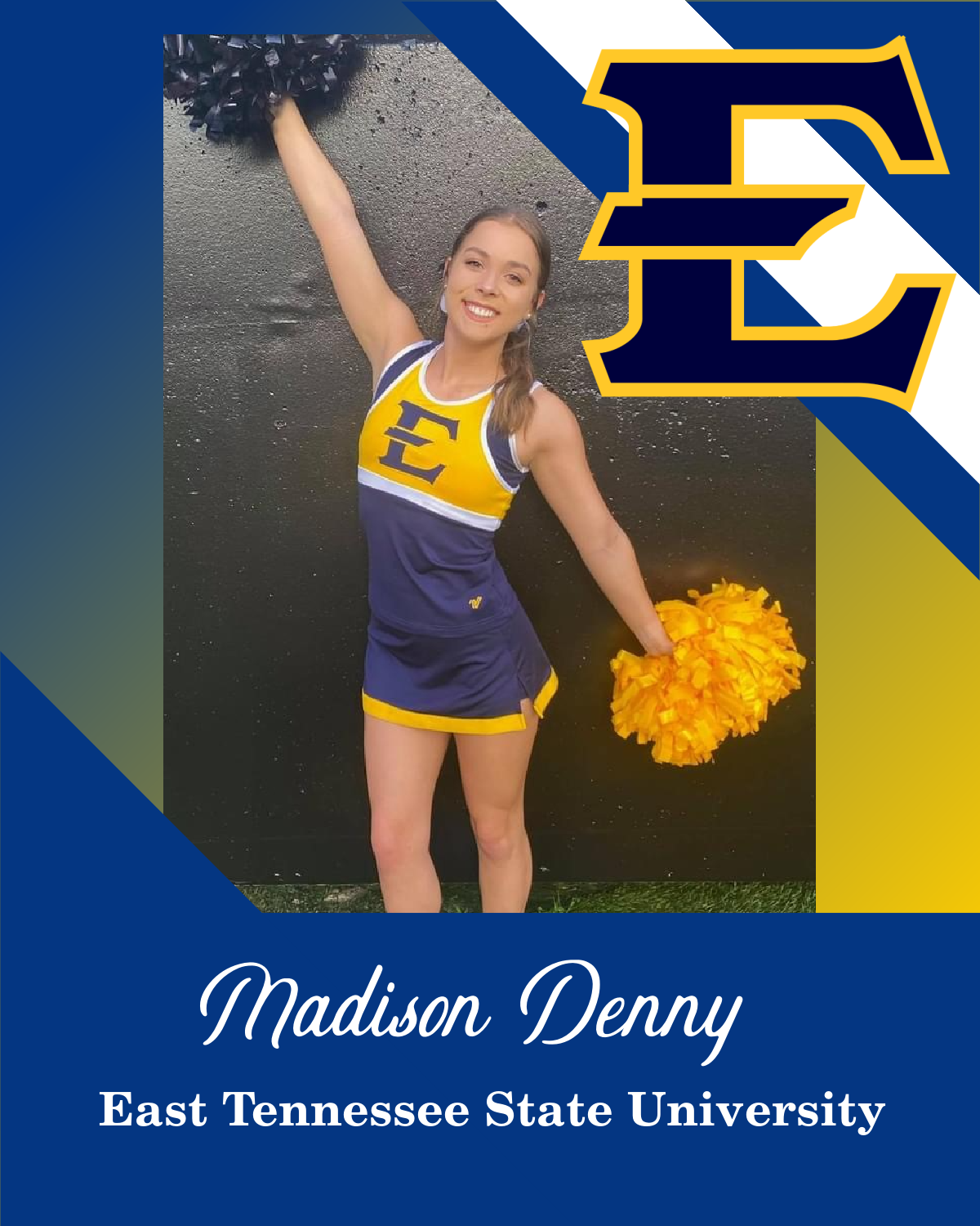 Madison denny is a cheerleader for east tennessee state university