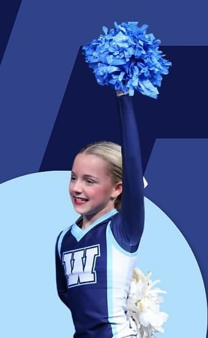 A cheerleader with the letter w on her uniform