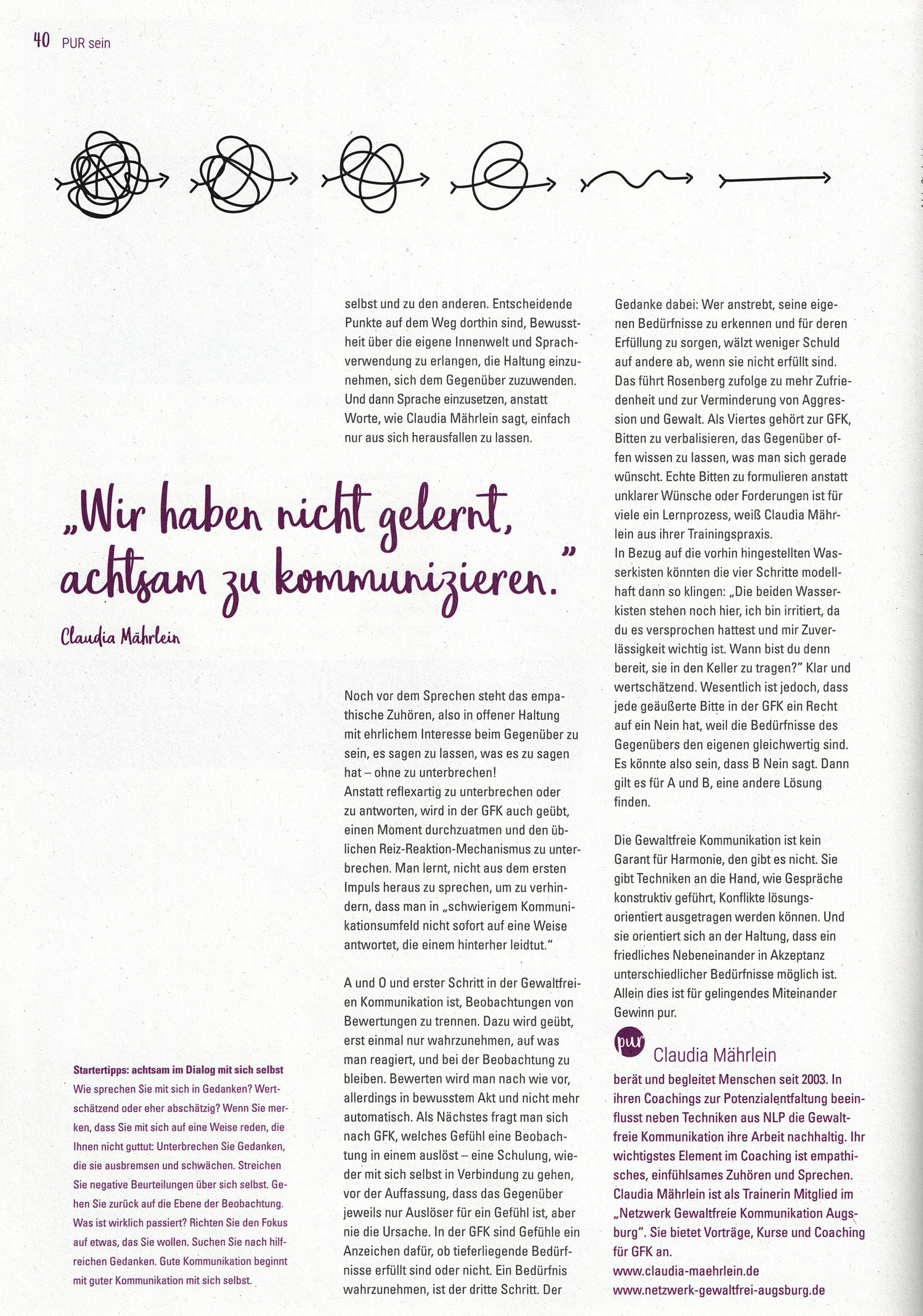 Artikel über Gewaltfreie Kommunikation in der Zeitschrift Purpur