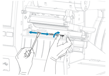 A grey and black Zebra ZT411 industrial label printer with a touchscreen display, shown from a front-side angle.