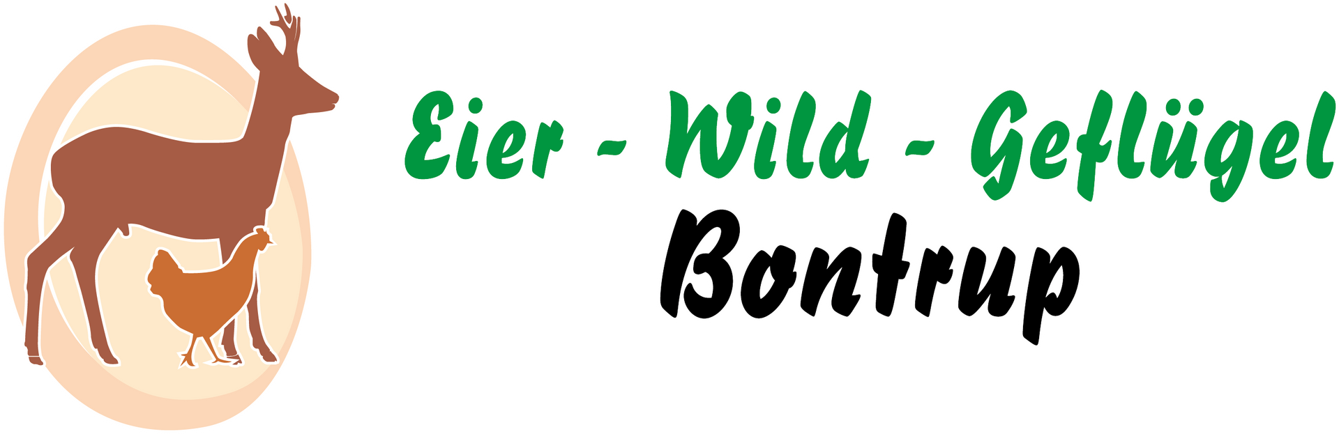 Ein Logo mit einem Hirsch und einem Huhn darauf