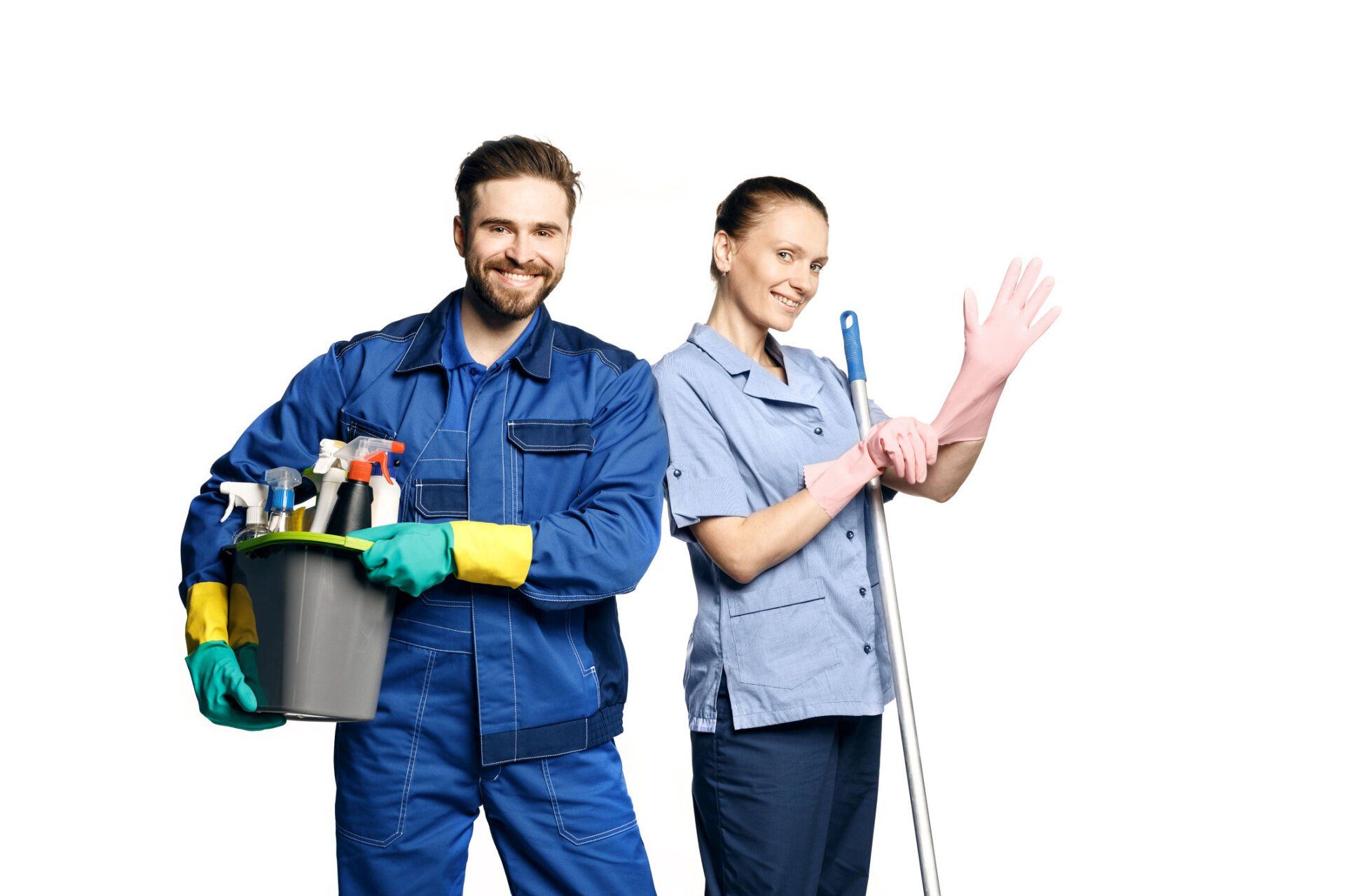 Young Woman and Man in Cleaning Uniform — Westerville, OH — DK Cleaning Services