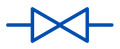 A blue icon of a valve symbol, featuring two triangles pointing toward each other at the center of a horizontal line.