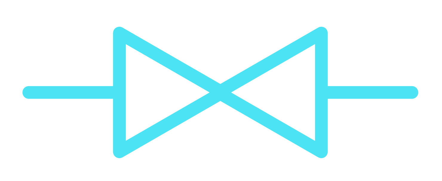A light blue technical symbol consisting of two triangles pointing toward each other, connected by a horizontal line.