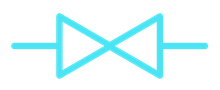 A light blue technical symbol consisting of two triangles pointing toward each other, connected by a horizontal line.