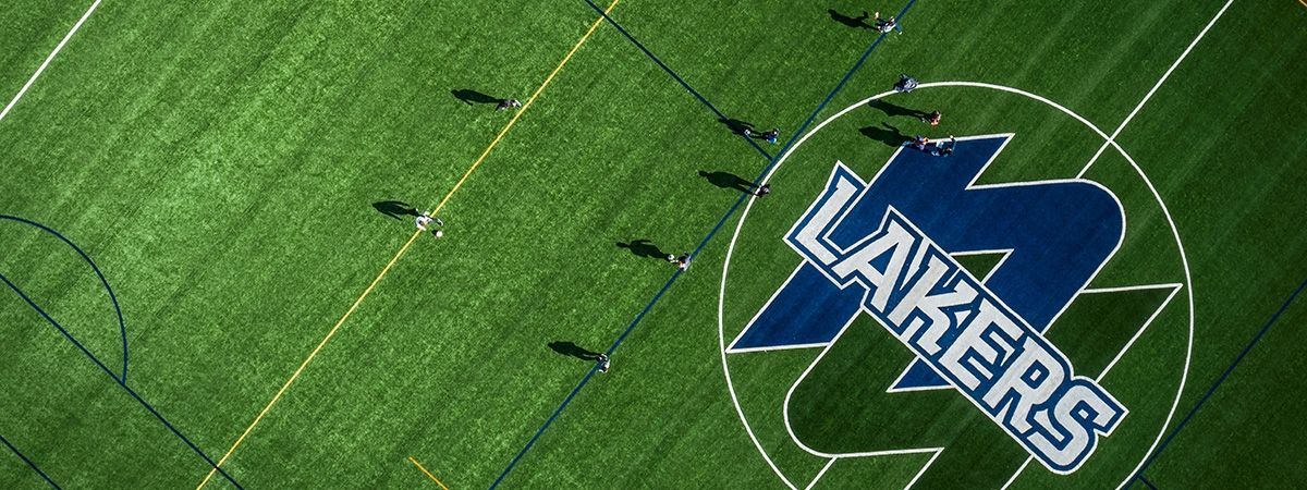 Aerial view of a green football field with the