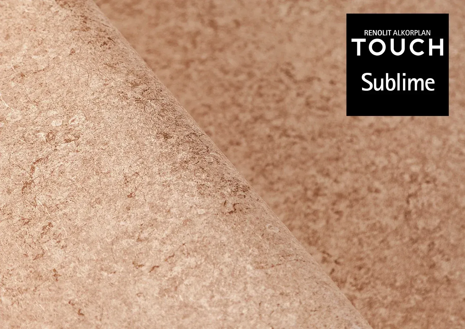 Close-up of a textured, light brown material; a label reads 