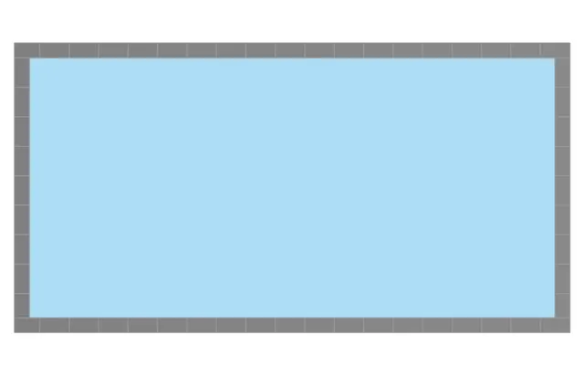 Rectangular teal swimming pool with a gray border.