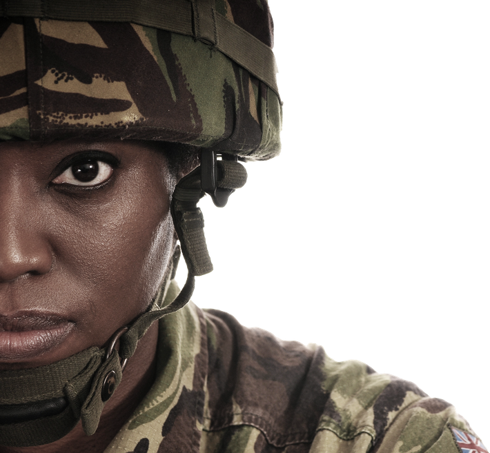 a close up of a soldier 's face wearing a helmet