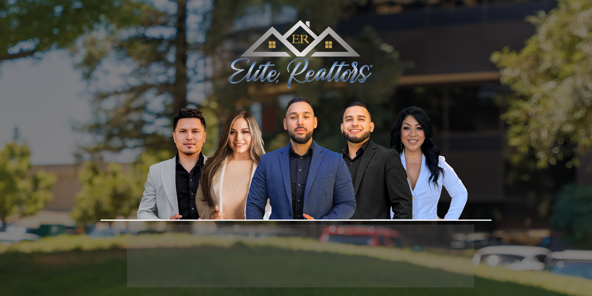 A group of real estate agents standing next to each other in front of a building.