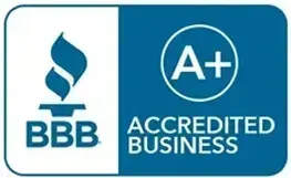 BBB Accredited Business logo: Blue and white badge with 