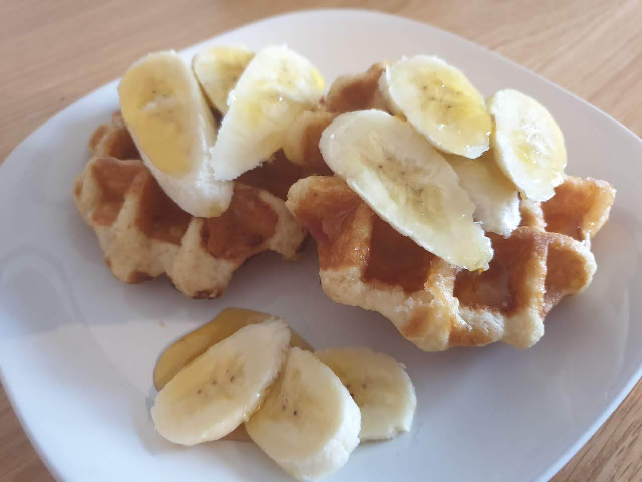 Waffles banana and syrup for breakfast at Lorien House B&B Fort Augustus Highland Scotland