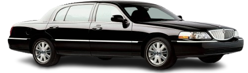 A black limousine is shown on a white background.