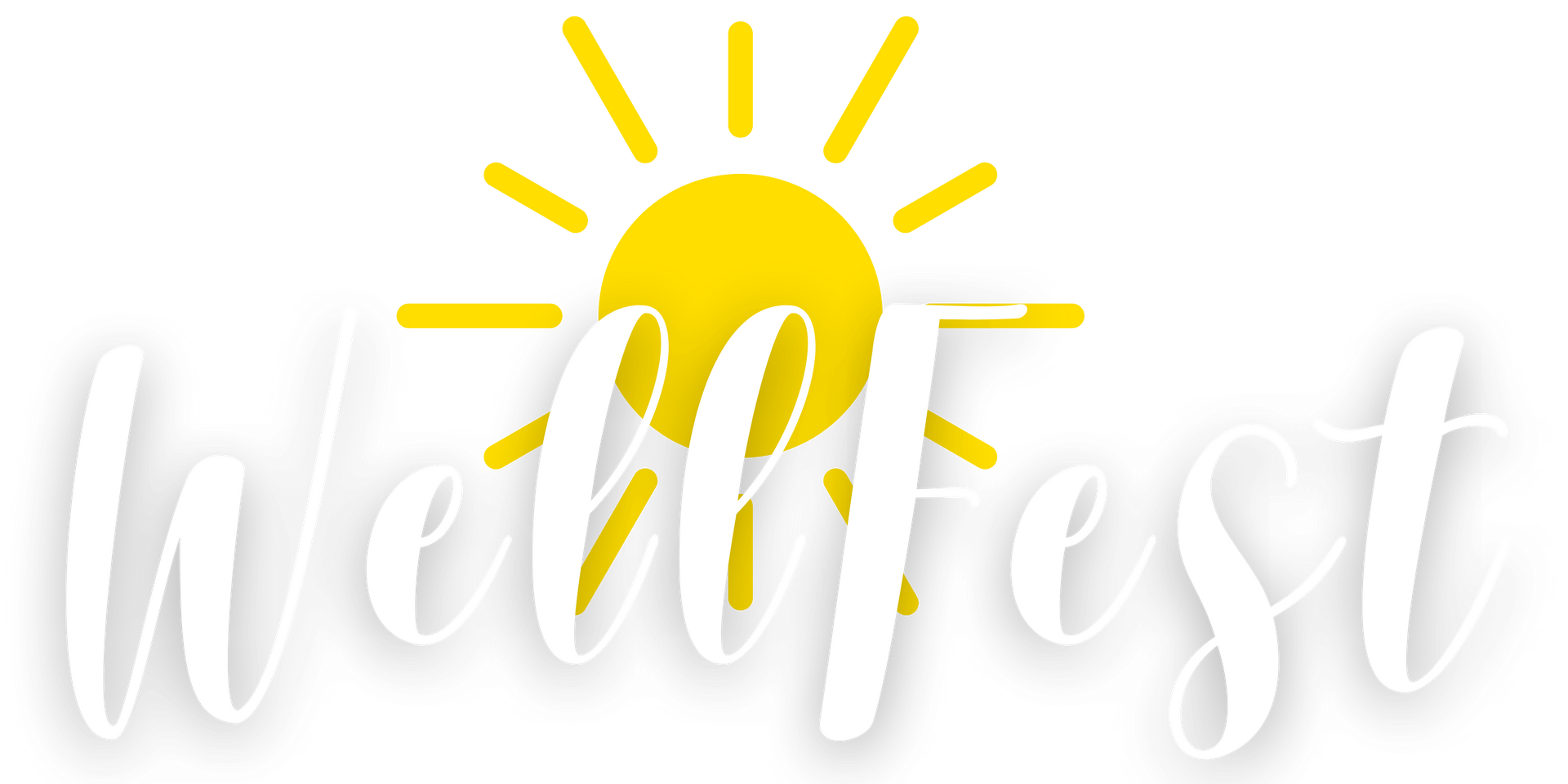 WellFest logo with white script text and a yellow sun on a blue background.