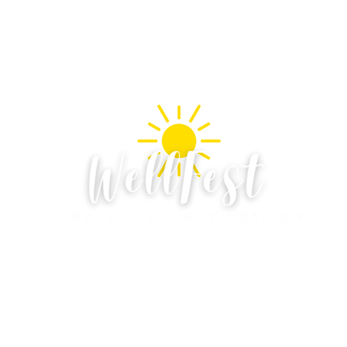 WellFest logo with white script text and a yellow sun on a blue background.