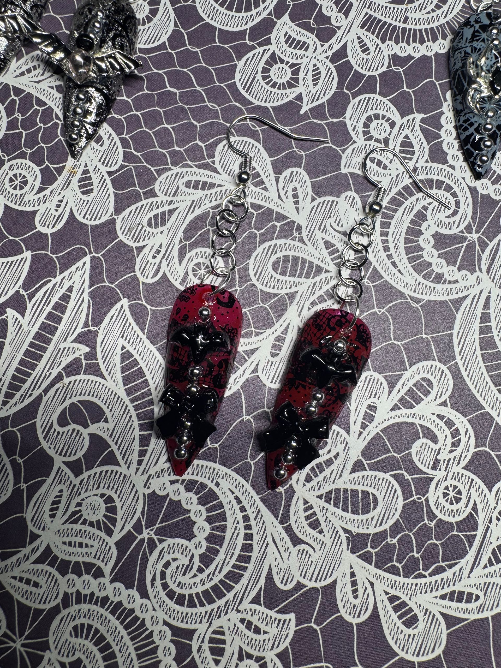 Gothic bats nail earring set