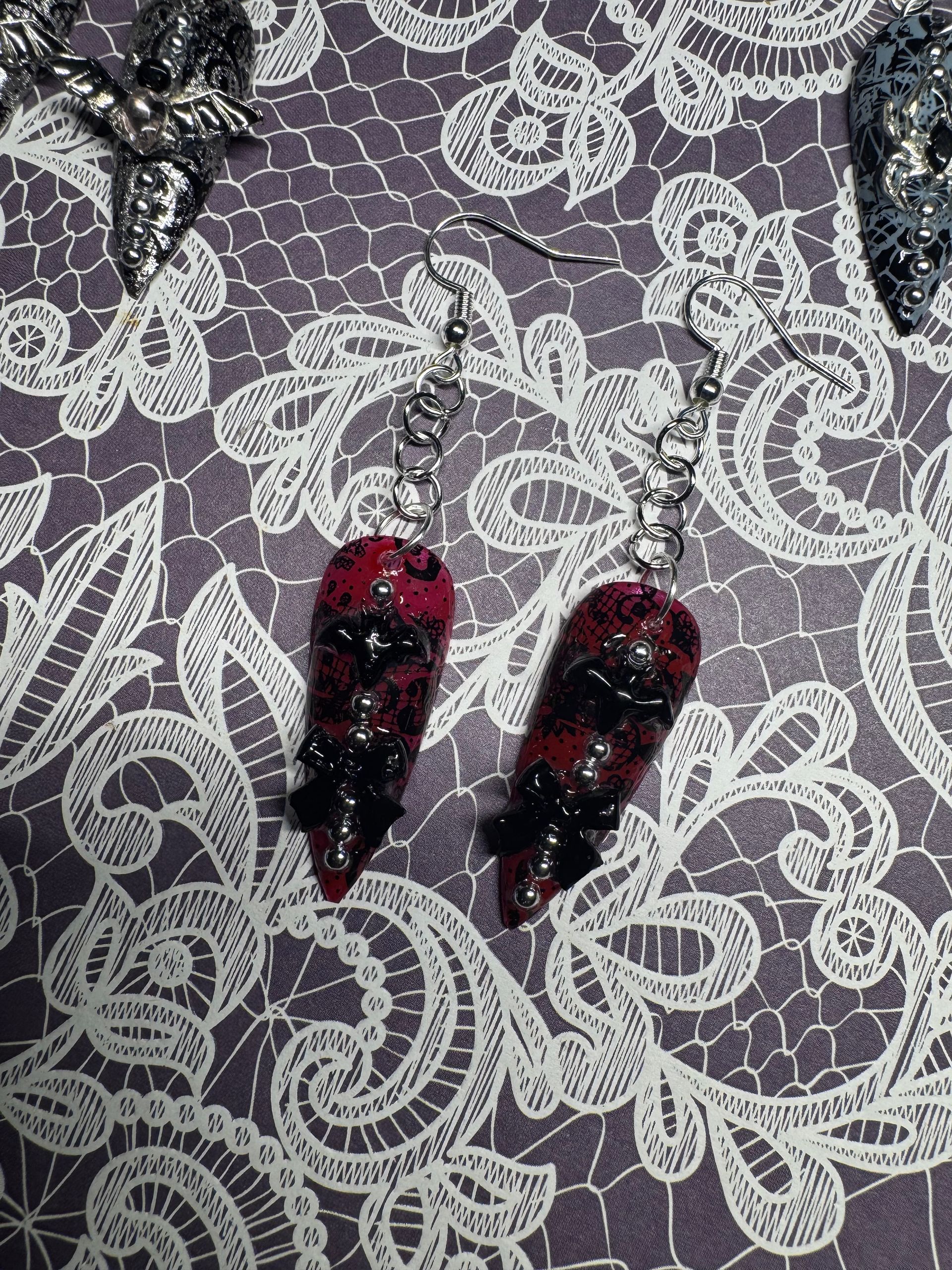 Gothic bats nail earring set