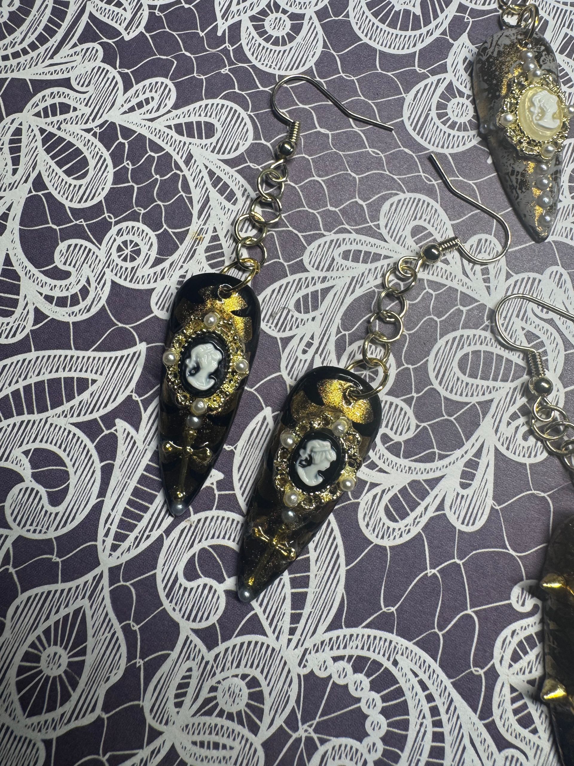 Gothic gold Victorian nail earring set