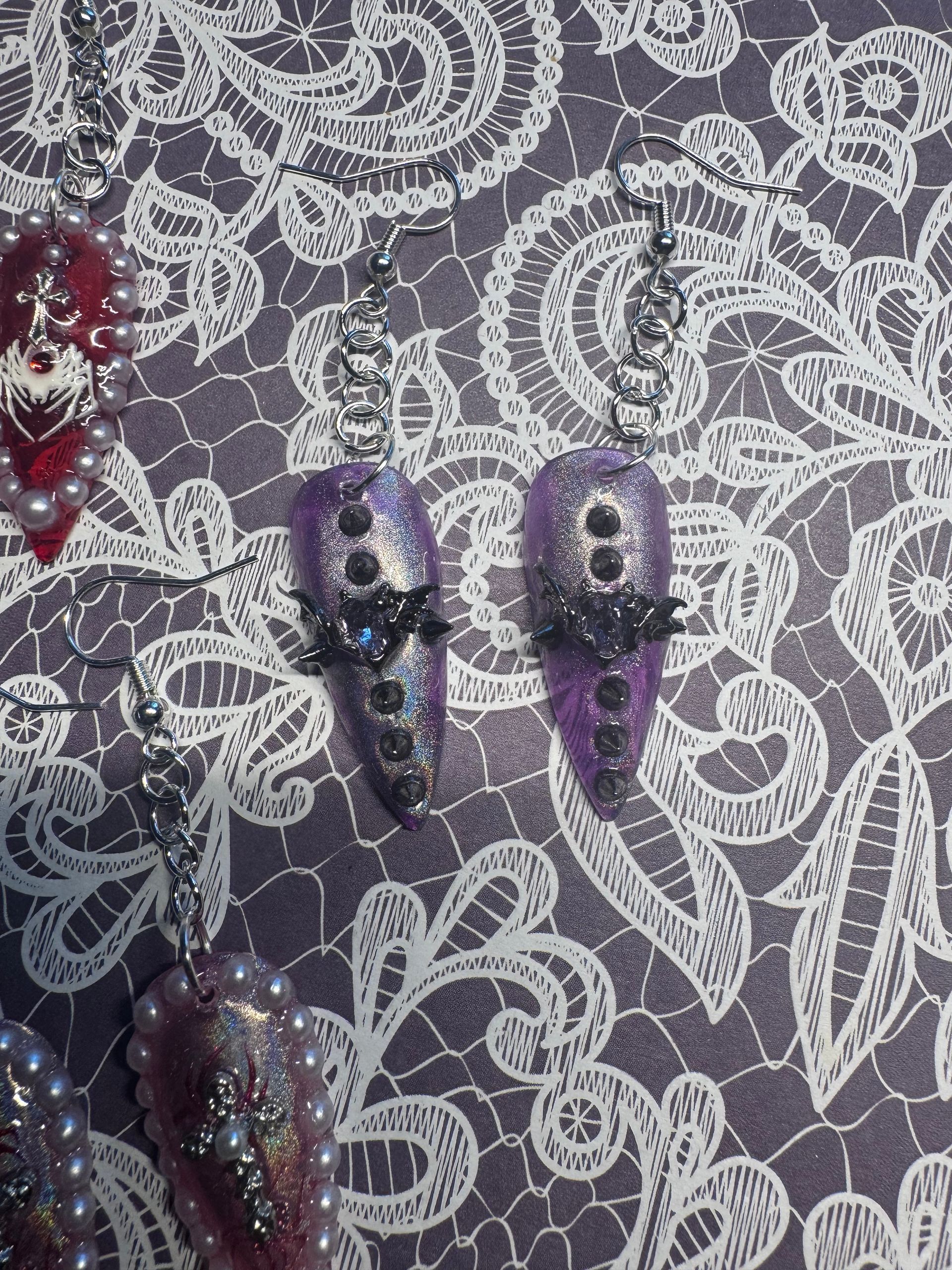 Iridescent bats nail earring set