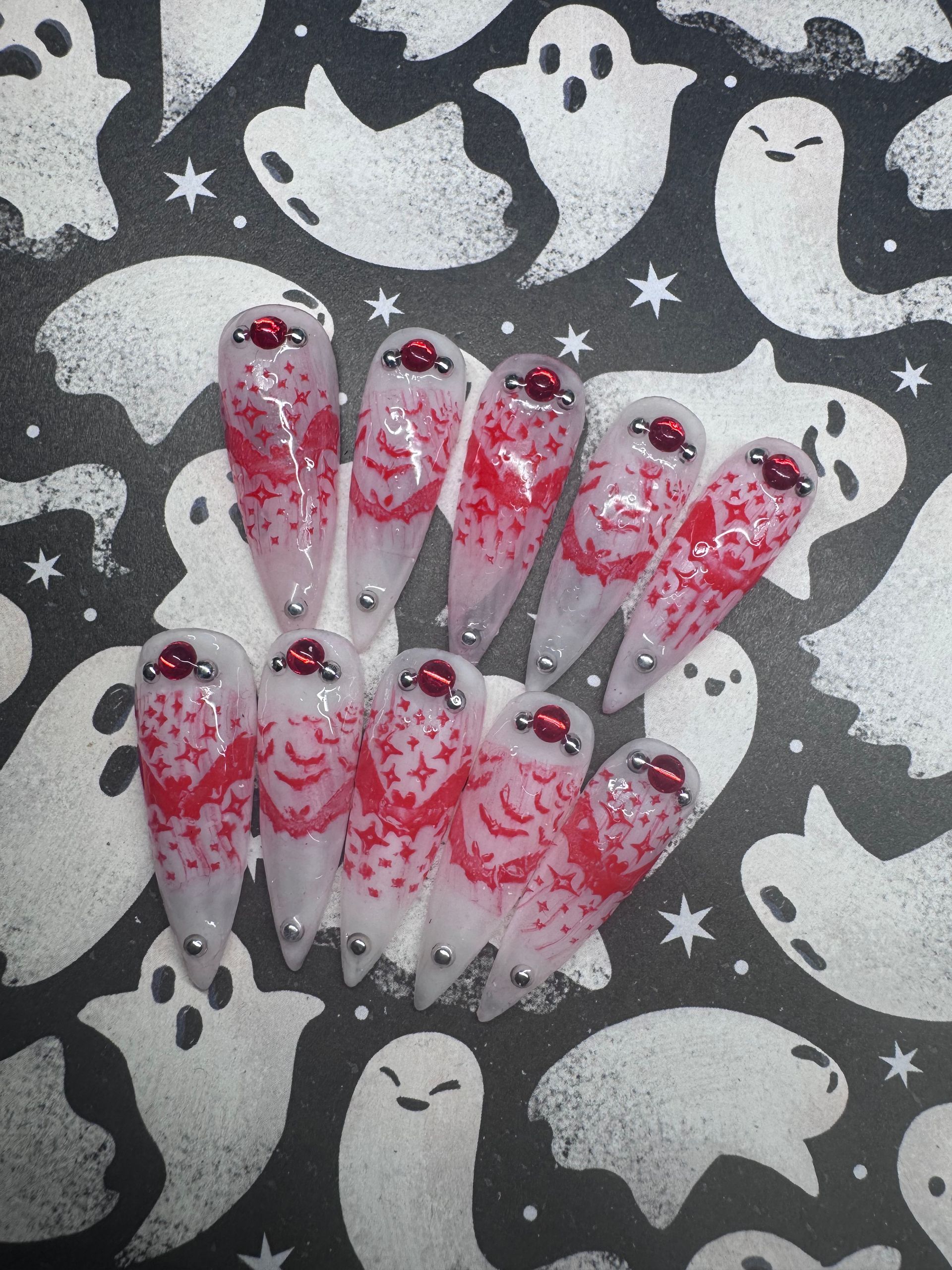 Blood red tattoo bats press-on nail set