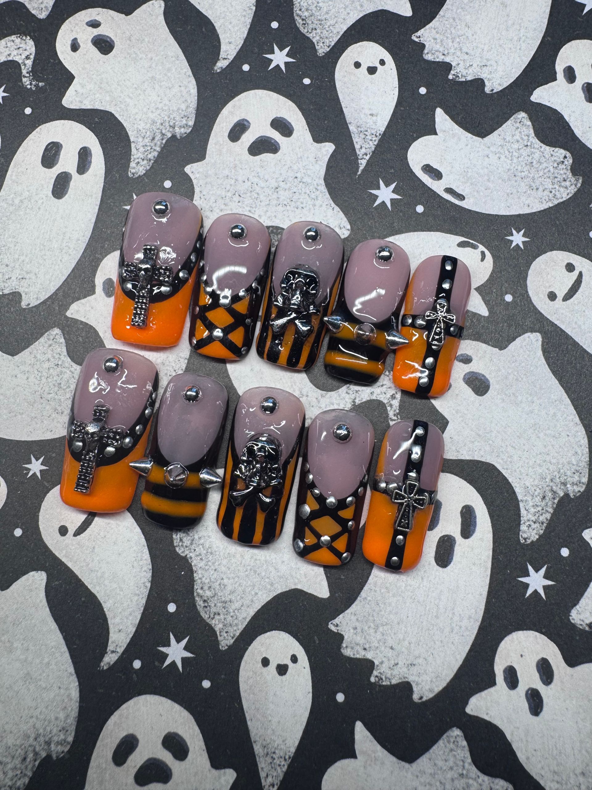 Halloween orange bondage press-on nail set