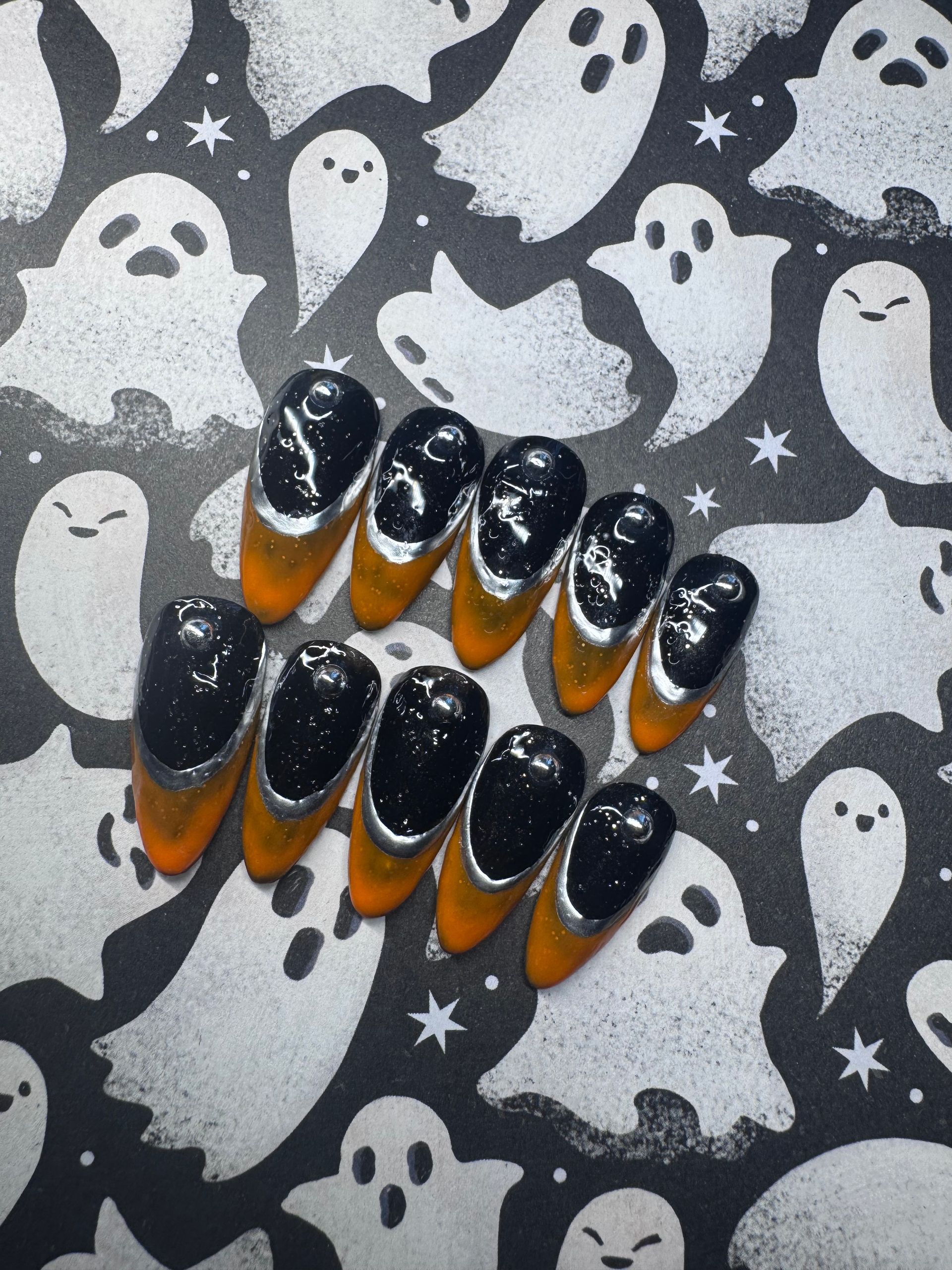 Black and Orange French tip press-on nail set