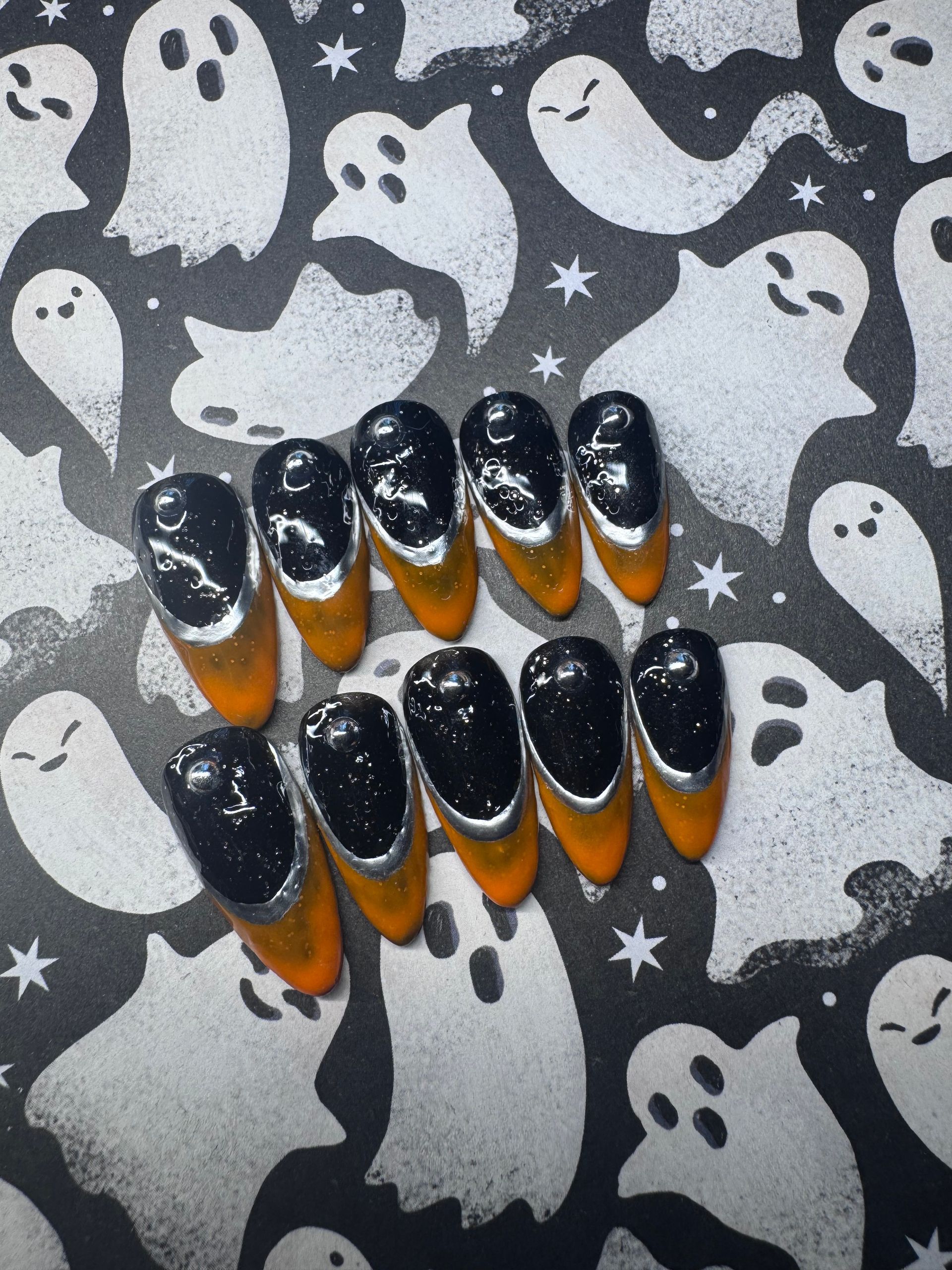 Black and Orange French tip press-on nail set